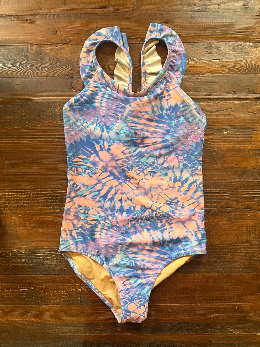 Crewcuts Girls' Tie-Dye One-Piece Swimsuit - Pink, Blue & Peach Sz 12